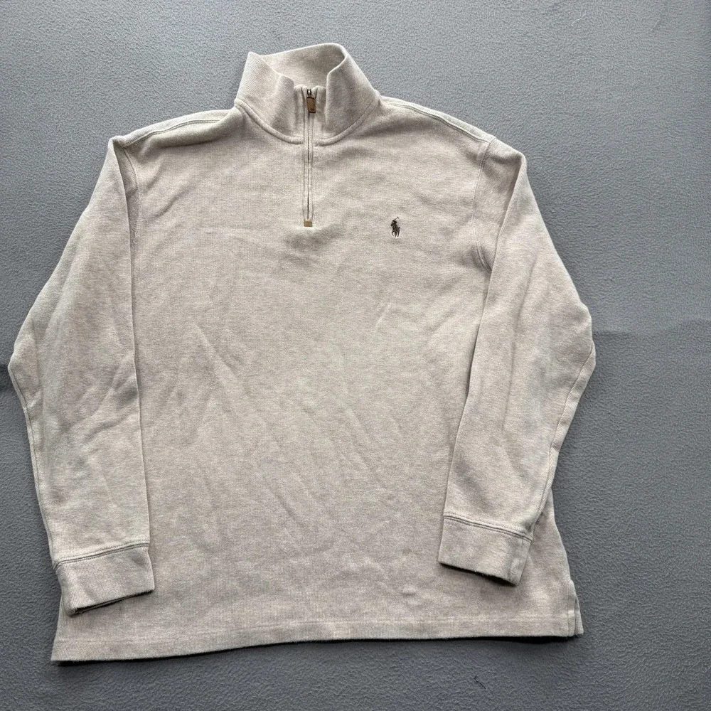 Polo Ralph Lauren Sweatshirt Mens XL Beige 1/4 Zip Mock Neck Cotton‎ Pullover